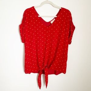 Universal Thread Red Tie-Front V-Neck Blouse M